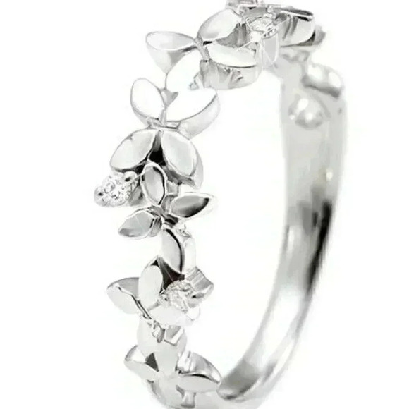New 925 Silver CZ Small Flowers Ring - Picture 3 of 4